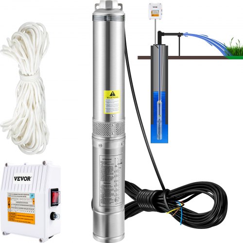 VEVOR 101,6 mm Tiefbrunnenpumpe 370 W Brunnenpumpe 110 L/min Tauchpumpe max Förderhöhe 44m Rohrpumpe 230 V 50 Hz Sandpumpe Edelstahl Wasserpumpe 0-40°C Pumpe