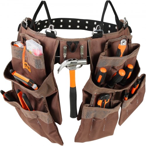 

VEVOR Werkzeuggürtel 19 Taschen verstellbar von 81,2 bis 137,2 cm robuste Werkzeugtasche aus Polyester abnehmbare Werkzeugtasche für Elektriker Schreiner Heimwerker Holzarbeiter Baugewerbe Braun