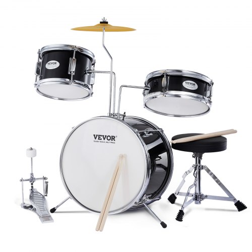 VEVOR Schlagzeugset, 3-teilig, Drum-Set mit verstellbarem Thron-Becken-Pedal, zwei Paar Drumsticks, ca. 20 cm Tom Drum, ca. 25 cm Snare Drum, ca. 36 cm Bass Drum, Schlagzeugset für Kinder, schwarz