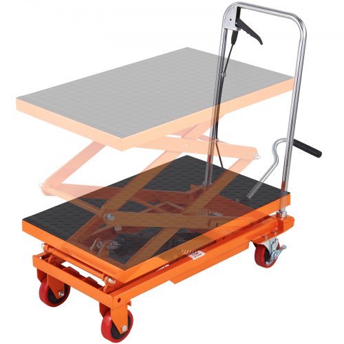 VEVOR TFD15 Hydraulischer Hubwagen Tischwagen, 330 Pfund Kapazität, 127 cm, mit 4 Rädern und rutschfestem Pad, für Materialhandhabung und Transport, Orange