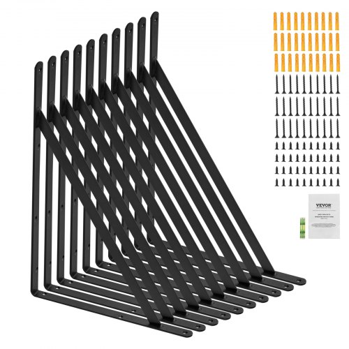 VEVOR Regalhalterung, 308 x 209 x 25 mm, 10 Stück, schwebende Regalträger, Halterungen für Regale, 3 mm dicke, mattschwarze dreieckige Regalhalterung, Regalhalter aus Stahl mit 72,6 kg Tragkraft