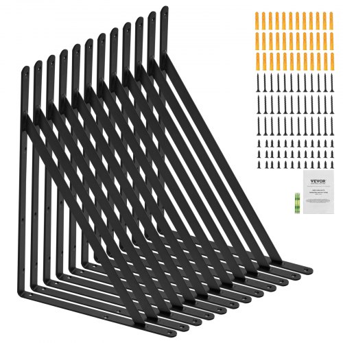 

VEVOR Regalhalterung, 460 x 305 x 25 mm, 12 Stück, schwebende Regalträger, Halterungen für Regale, 3 mm dicke, mattschwarze dreieckige Regalhalterung, Regalhalter aus Stahl mit 72,6 kg Tragkraft