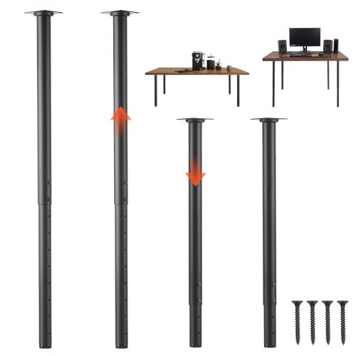 VEVOR Tischbeine 4er-Set, Möbelfüße 60–100 cm Höhenverstellbar, Tischfüße Max. 544 kg, Teleskopbein aus Kohlenstoffstahl, für Schreibtische, Couchtische, Esstische, Werkbänke, Rund