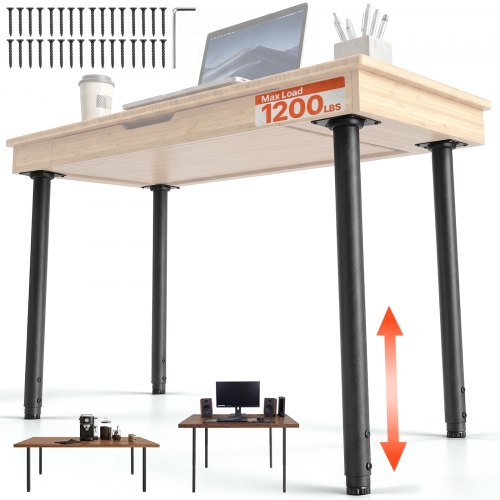 VEVOR Tischbeine 4er-Set, Möbelfüße 60-100 cm Höhenverstellbar, Tischfüße Max. 544 kg, Teleskopbein aus Kohlenstoffstahl, für Schreibtische, Couchtische, Esstische, Werkbänke, Rund