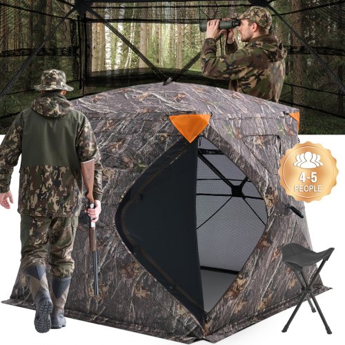 VEVOR Jagdversteck 270° durchsichtiges Bodenversteck, 4-5 Personen Pop-Up-Hirschversteck für die Jagd mit Tragetasche, tragbares, belastbares Jagdzelt Durchsichtnetz für Hirsch Tarnfarbe