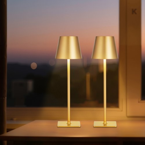 

VEVOR kabellose Tischlampe Tischleuchte (2 Stk.) mit 5200 mAh eingebauter wiederaufladbarer Akku, 3-farbiges stufenloses Dimmen, 3000–6500 K Farbtemperatur, Schreibtischleuchte Gold