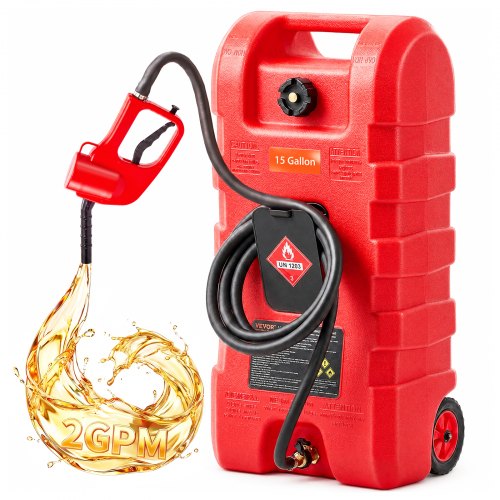 VEVOR Kraftstofftrolley, 56,78 L, Kraftstoffkanister mit Schwerkraft- & Handpumpenmodus, Benzinkanister, 3 m Förderschlauch & Handpumpe, Gasbehälter für Motorboote, Geländefahrzeuge, Benzin & Diesel