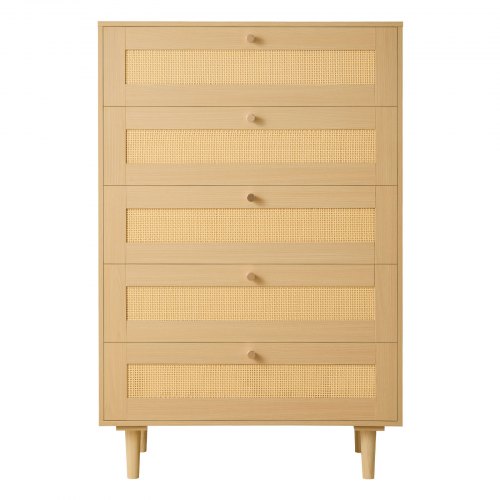 

VEVOR Rattankommode Aufbewahrungsschrank mit 5 Schubladen & Metallgriffen & Holzbeinen, moderner Rattanschrank für Schlafzimmer Wohnzimmer Flur (70,2x40x106,5 cm) Kleidungsschrank Schubladenschrank