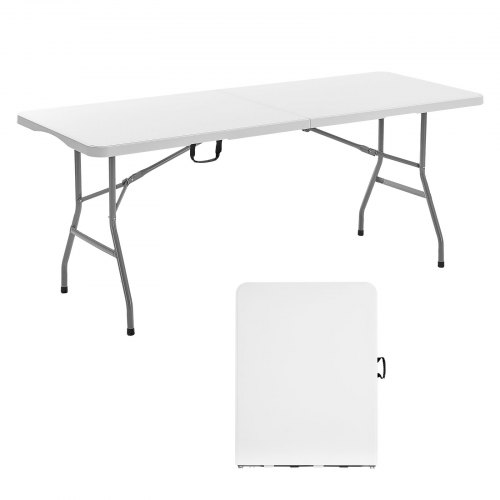 VEVOR Klapptisch Buffettisch tragbarer Allzwecktisch 180 cm, rechteckiger Kunststofftisch (für 4-6 Personen) mit integriertem Griff, Gartentisch Campingtisch für Partys Picknick Camping, weiß