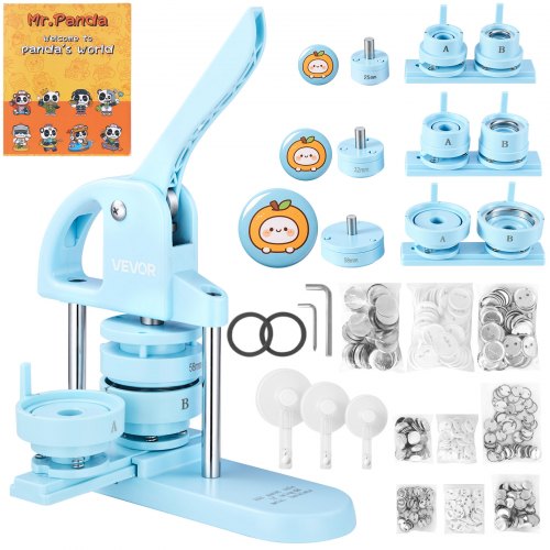 VEVOR Buttonmaker Knopfmachermaschine, 25/32/58 mm 3-in-1-Pinmaker, 300-teilige Buttonteile, Buttonmaker-Maschine mit Panda-Zauberbuch, Stanzset mit Bogengriff, für DIY-Geschenke für Kinder
