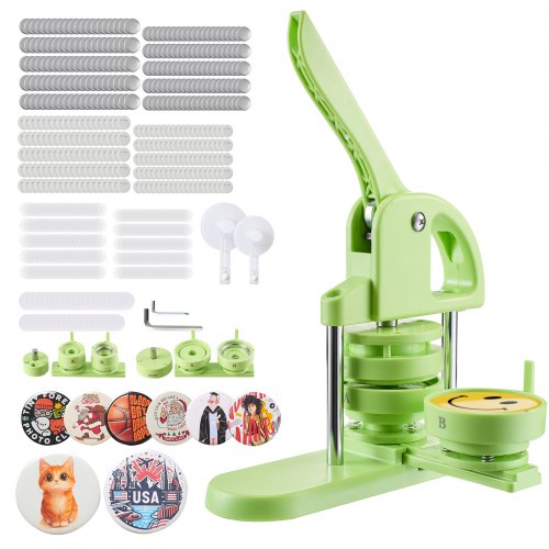VEVOR Buttonmaschine Knopfmachermaschine Badge Punch Press 32/58 mm rund, Pinmaker mit 200 Knopfteilen & Kreisschneider & Zauberbuch & verstärkter ergonomischer Griff, DIY Badge Press Machine grün