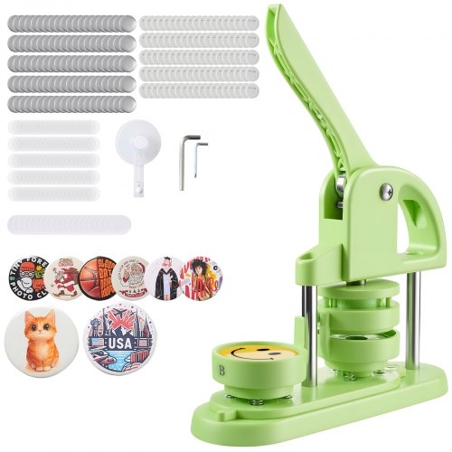 VEVOR Buttonmaschine Knopfmachermaschine Badge Punch Press 58 mm rund, Pinmaker mit 100 Knopfteilen & Kreisschneider & verstärkter ergonomischer Griff, DIY Badge Press Machine Grün