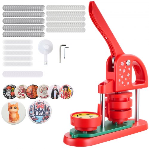 VEVOR Buttonmaschine Knopfmachermaschine Badge Punch Press 58 mm rund, Pinmaker mit 100 Knopfteilen & Kreisschneider & verstärkter ergonomischer Griff, DIY Badge Press Machine Button Maker Rot