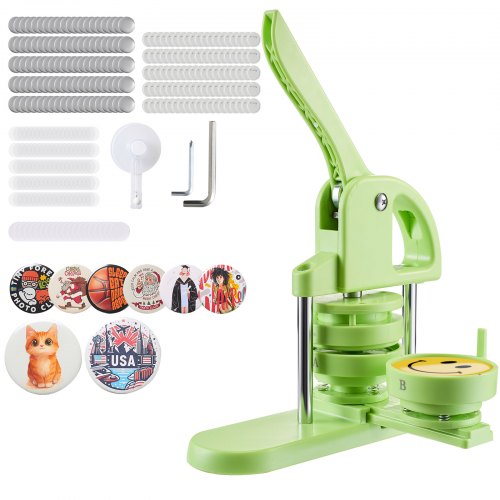 VEVOR Buttonmaschine Knopfmachermaschine Badge Punch Press 75 mm rund, Pinmaker mit 100 Knopfteilen & Kreisschneider & Zauberbuch & verstärkter ergonomischer Griff, DIY Badge Press Machine Grün