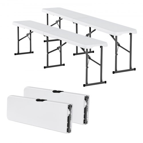 VEVOR 2 x Klappbank Bierbank Gartenbank Campingbank Faltbar Camping 182cm Weiß
