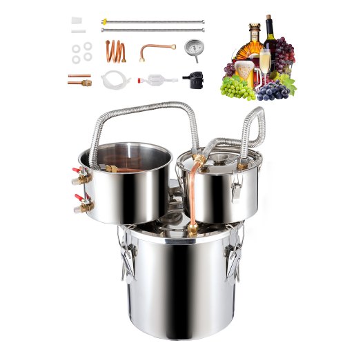 

VEVOR Alkoholdestillieranlage 11,4 L Wasseralkohol-Destillieranlage aus Edelstahl mit Kupferspule für schnelles Abkühlen, Doppelkondensator-Destillierset mit Sekundärdestillation, für Wein Whisky
