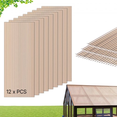 VEVOR 12x Doppelstegplatten 6mm, 152x61cm Hohlkammerplatten Zuschneidbar, Polycarbonatplatten UV-beständig, Gewächshausplatten Wetterfest, Ersatzplatten für Gewächshäuser Frühbeete Carports & Dachbau