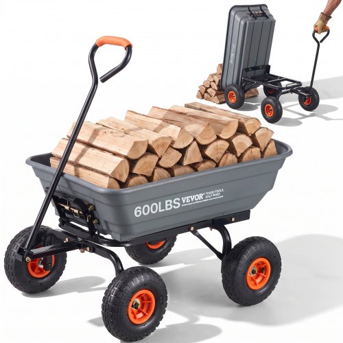 VEVOR Transportwagen, Gartenkarre mit leicht zu montierendem Stahlrahmen, Gartenwagen mit umwandelbarem 2-in-1-Griff, Mehrzweck-Schubkarre mit 270 kg Tragkraft, 25,4 cm Reifen
