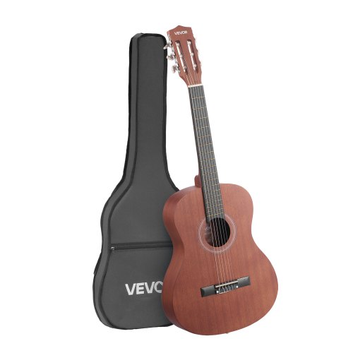 VEVOR Konzertgitarre, 900 mm, Klassikgitarren-Starterset für Anfänger, mit Nylonsaiten, Gigbag, Gurt, zusätzlichen Saiten, Plektren, Kapodaster, Sapeli & Palisander, Natur