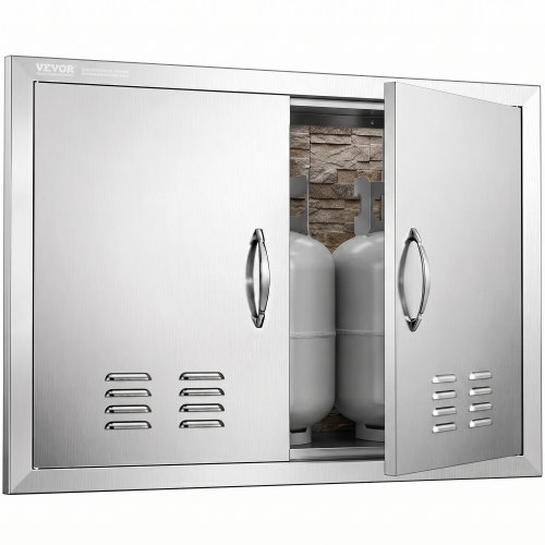 VEVOR Grill-Zugangstür, 762 x 533 mm, Doppelte Außenküchentür, Flächenbündig Montierte Edelstahltür, Vertikale Wandtür mit Griffen und Lüftungsschlitzen, für Grillinsel, Grillstation, Außenschrank
