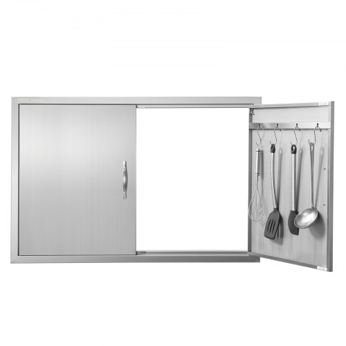 VEVOR Grill-Zugangstür, 990 x 660 mm, Doppelte Außenküchentür, Flächenbündig Montierte Edelstahltür, Vertikale Wandtür mit Griffen und Haken, für Grillinsel, Grillstation, Außenschrank