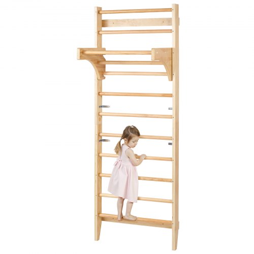 

VEVOR schwedisches Leiterwand 10-stufiges Indoor-Klettergerüst aus Massivholz, 100 kg belastbare Indoor-Spielplatz-Kletterleiter Turnreck mit Klimmzugstange – Ideales Geschenk für Kinder