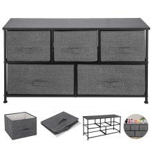 VEVOR Aufbewahrungsbox mit 5 tiefen Stoff-Schubladen aus Metall + MDF + Vlies, 97 x 30 x 53 cm, Aufbewahrungsschrank für Kleiderschränke für Wohnungen, Schlafsäle und Eingangsbereiche, Dunkelgrau