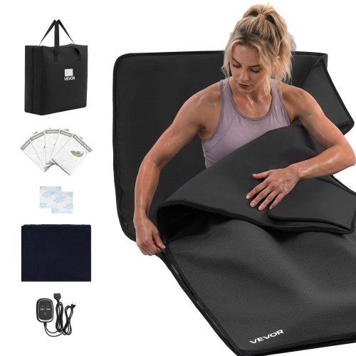 VEVOR Infrarot-Saunadecke 185x90cm Tragbare Infrarotdecke PU-Leder Schwarz, Wärmedecke für Schwitzen Entspannung Detox, 30-75°C Temperaturregelung, 20-60 min Timer, Handtuchfutter, mit Tragetasche