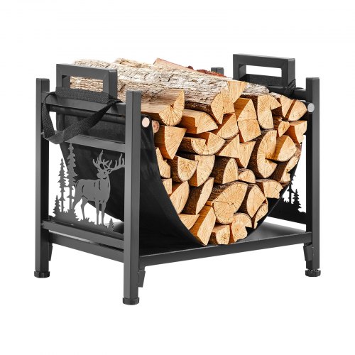 VEVOR Kaminholzregal 450x315x415 mm, Brennholzregal mit Segeltuchträger, Kaminholzhalter 18 kg Tragfähigkeit, Brennholzhalter aus pulverbeschichtetem Stahl, robuster Holzstapelständer für den Kamin