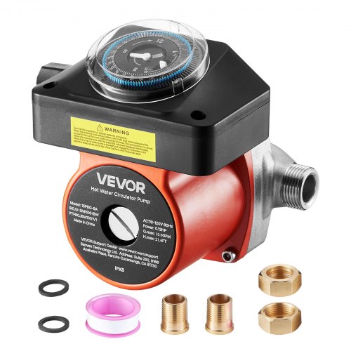 VEVOR Umwälzpumpe mit Timer, 38 LPM Umwälzpumpensystem mit sofortiger Zirkulation, 100 W AC 220–240 V, Heizungspumpe G3/4 Zoll auf G1/2 Zoll Anschluss, für Boiler, Warmwasserbereitung