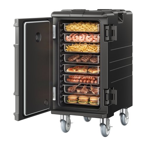 

VEVOR Isolierter Lebensmittelbehälter-Träger, Frontlader, Catering-Box mit Rädern, 103 L, Schwarz