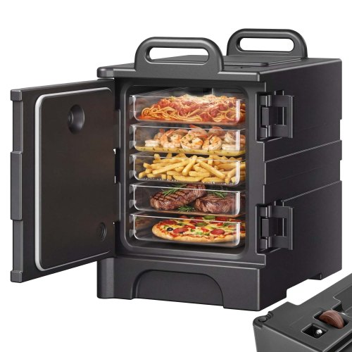 VEVOR Isolierter Speisenbehälterträger Warmhaltebox für Gastronomie 75 L, Speisenbehälter mit Doppelschnallen & Griffen, Speisenbehälterträger Lebensmitteltransportbox Restaurant Kantine schwarz