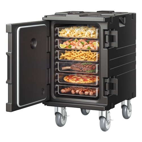 VEVOR Isolierter Speisenbehälterträger Warmhaltebox für Gastronomie 90 L, Speisenbehälter mit Schnalle, rollbarer Speisenbehälterträger, Lebensmitteltransportbox für Restaurant Kantine schwraz