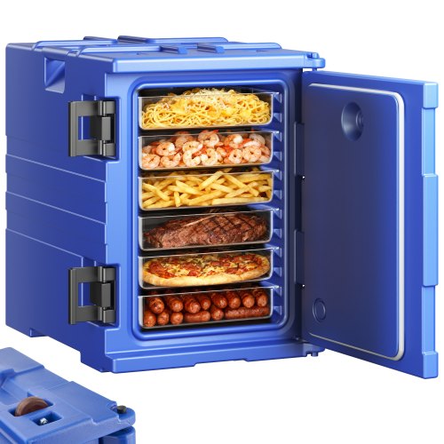 

VEVOR Isolierter Speisenbehälterträger Warmhaltebox für Gastronomie 90 L, Speisenbehälter mit Doppelschnallen & Griffen, Speisenbehälterträger Lebensmitteltransportbox für Restaurant Kantine blau