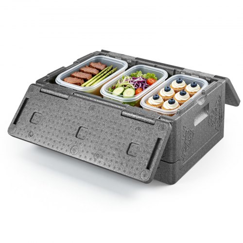 VEVOR Thermobox Faltbar 38 L, Isolierbox zum Warmhalten und Kühlen, Warmhaltebox aus EPP 600 x 405 x 265 mm, Transportbox für Speisen und Getränke mit Deckel, Thermobehälter Wiederverwendbar, Grau