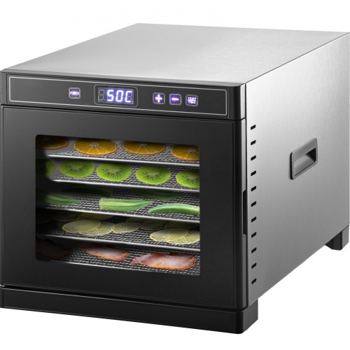 

VEVOR Dörrautomat, 6 Tabletts Dehydrator Edelstahl 32 x 34 x 45 cm Dörrautomat Ofen 600 W Dörrgerät, 0-48 Stunden Trocknungszeit Lebensmittel Dehydrator Maschine 13,35 kg Gefriertrockner Frucht, Obst