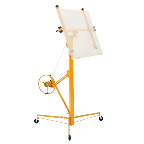 VEVOR Plattenheber bis max. 68 kg, 4877 mm Höhe, Gipskartonheber mit verstellbarem Teleskoparm, Rigipsplatten, Trockenbau-Heber, Panelheber, Hebezeug, Werkzeuge, für Decken- & Wandmontage (Gelb)