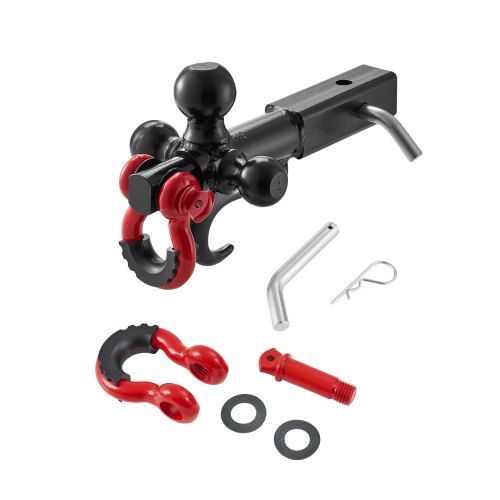 VEVOR Anhängerkupplung, Kugelkopfhalterung mit Haken und D-Ring, passend für 50-mm-Empfänger, mit 47,6/50/58,7-mm-Kugeln, 19.955 kg Tragkraft, für Wohnmobil, SUV, ATV, LKW, schwarz
