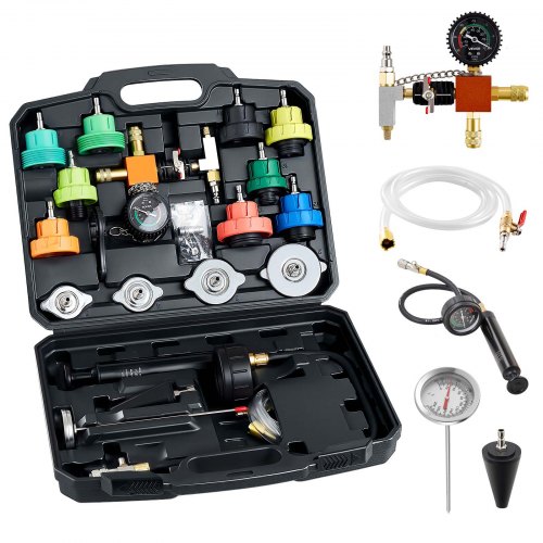 

VEVOR Kühlmitteldruckprüfer Set 28-tlg. Kühlwasser Befüllgerät mit 4 Adaptern, universelle Passform, Druckprüfer-Set für Kfz-Kühlsysteme, mit Druckpumpe und Füller aus Aluminiumlegierung