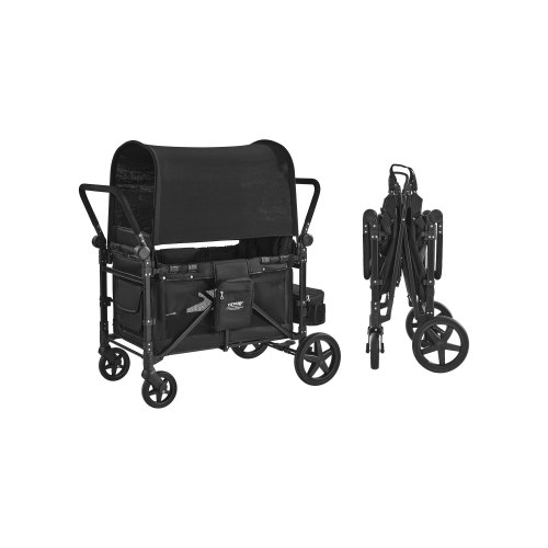 VEVOR 4-Sitzer-Kinderwagen, faltbarer Push-Pull-Kinderbuggy mit verstellbarem Griff, 5-Punkt-Sicherheitsgurt & abnehmbarem Verdeck, Bollerwagen für Camping, Schwarz (150 kg Tragkraft)