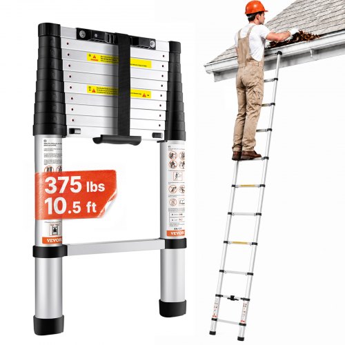 VEVOR 3,2m Teleskopleiter Rutschfester Klappleiter 48x9,5x76,5cm Stehleiter Ein-Knopf-Rückzug Mehrzweckleiter Aluminiumlegierung 170kg Belastbarkeit Ideal für Hausreparaturen Dekoration Wandanstrich