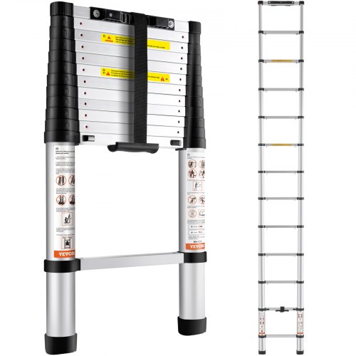 

VEVOR Teleskopleiter ausziehbar 380cm Höhe Anlege- Klappleiter 170kg Belastbar