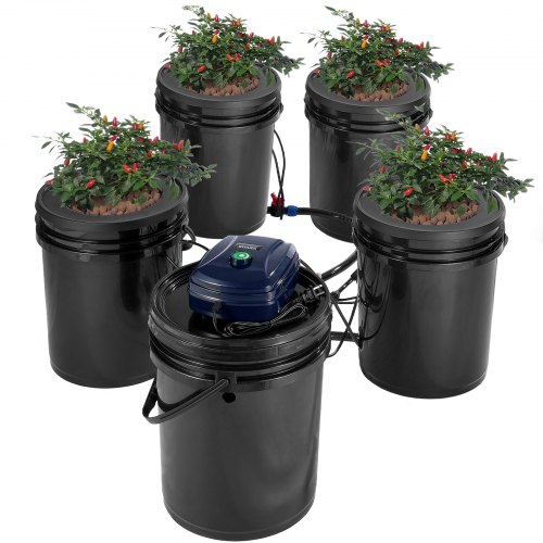 

VEVOR RDWC Hydrokultur-Anbausystem, Hydrokultur-Anbauset mit Top Drip, Umwälz-Tiefwasserkultur, 4 Schnallen und 1 Reservoir, mit Luftpumpe und Wasserstandsanzeige für Blattgemüse