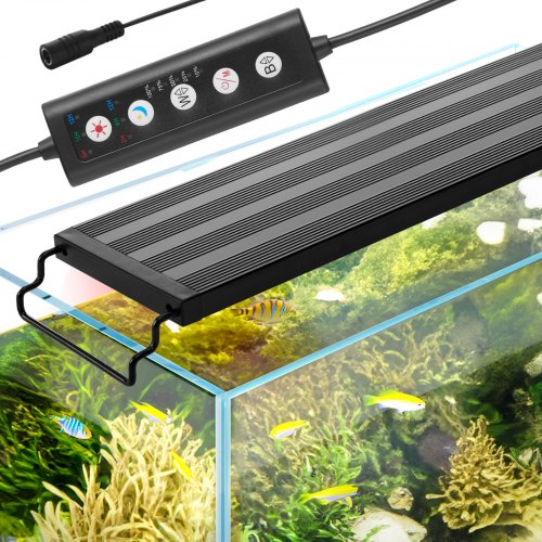 

VEVOR Aquarium Licht, 36 W Vollspektrum Aquarium Licht mit 5 Stufen Einstellbare Helligkeit, Timer & Power-Off Speicher, mit ABS Shell Ausziehbare Halterungen für 122-137 cm Süßwasser-Fischtank