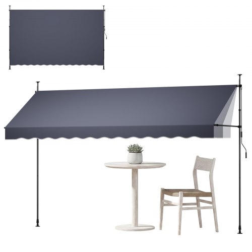 VEVOR Klemmmarkise 400 cm, Höhenverstellbare Markise mit Handkurbel, Terrassenmarkise UPF 80+ Sonnenschutz, Sonnenmarkise, Balkonmarkise, Ideal für Terrasse, Balkon  & Garten, Dunkelgrau