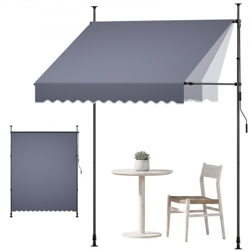 VEVOR Klemmmarkise 2 m, Höhenverstellbare Markise mit Handkurbel, Terrassenmarkise UPF 80+ Sonnenschutz, Sonnenmarkise, Balkonmarkise, Ideal für Terrasse, Balkon  & Garten, Dunkelgrau