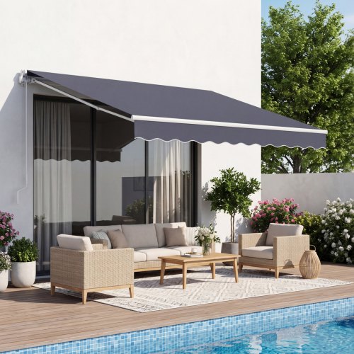 

VEVOR Gelenkarmmarkise 3x2,5 m, Einziehbare Markise mit Handkurbel, Terrassenmarkise UPF 80+ Sonnenschutz, Sonnenmarkise, Balkonmarkise für Terrasse, Balkon, Garten & Fenster, Grau