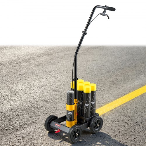VEVOR Markierungswagen Linien-Markiergerät Linemarker 6 Spraydosen Schwarz, Bodenmarkierung für Parkplatz Werkstatt Straße Einkaufszentrum Sportplatz 50-100 mm Einstellbare Linienbreite mit Adapterdüse