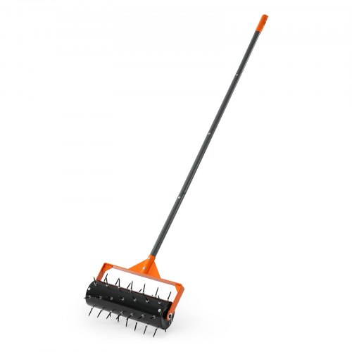 VEVOR Rasenlüfter Walze Manuell, Aerifizierer für Rasen mit 42 Eisen Spikes 410 mm Breit Platte Langem Griff, Bodenbelüften Werkzeug Rasenrolle für Verdichtete Böden Rasenpflege Hof Garten, Schwarz
