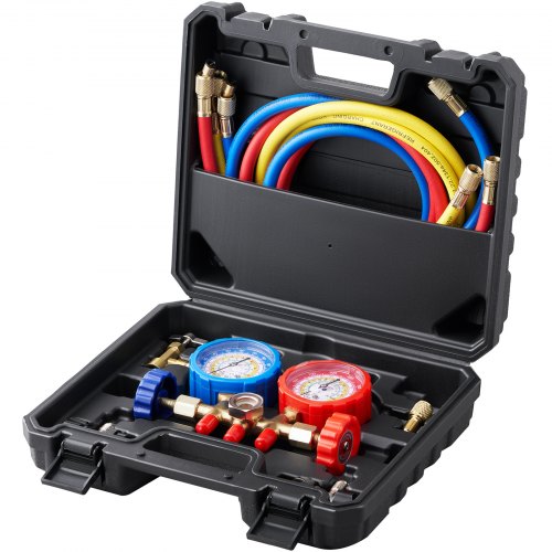 VEVOR hűtőközeg nyomásmérő, 3 utas, autóipari hűtőközeg elosztó mérőkészlet, R13...